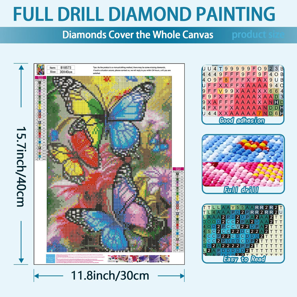 TOPMCYSG Butterfly Diamond Art Kits for Adults,Flowers 5D Diamond Painting Kits for Beginners,Round Full Drill DIY Diamond Dots Paintings,Diamonds Pictures Gem Art for Home Wall Decor 12X16 inch
