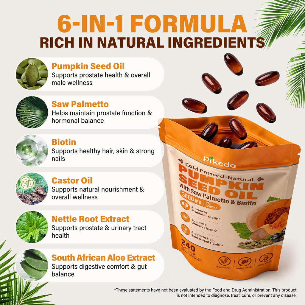 Pumpkin Seed Oil with Saw Palmetto & Biotin for Hair Growth, 240 Softgels