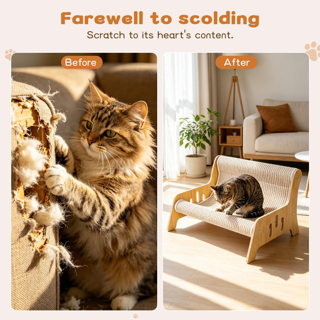 Large Sisal Cat Scratcher Couch for Indoor Cats, Scratching Board Furniture