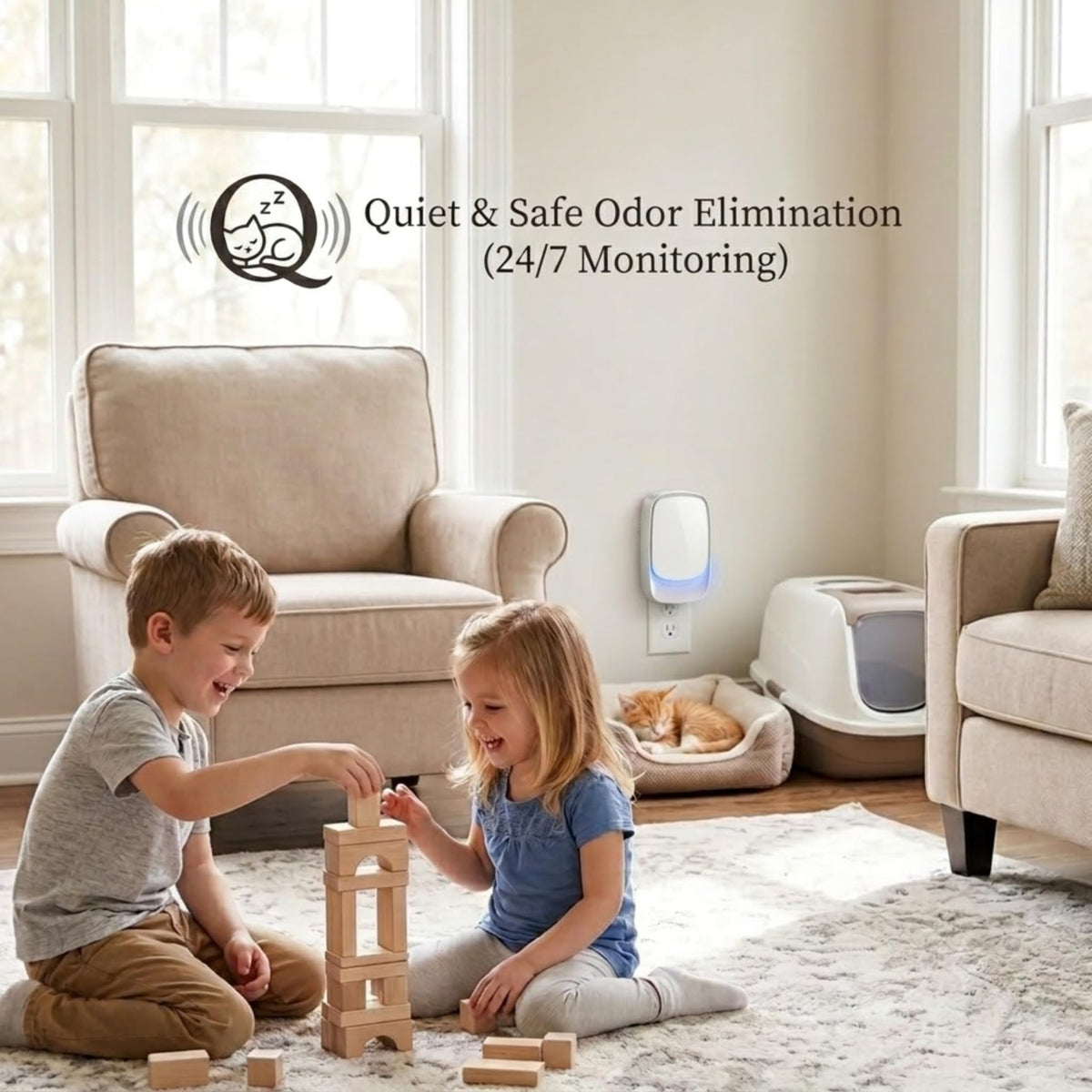 Cat Litter Odor Deodorizer, Plug In, Safe Air Purifier for Pets