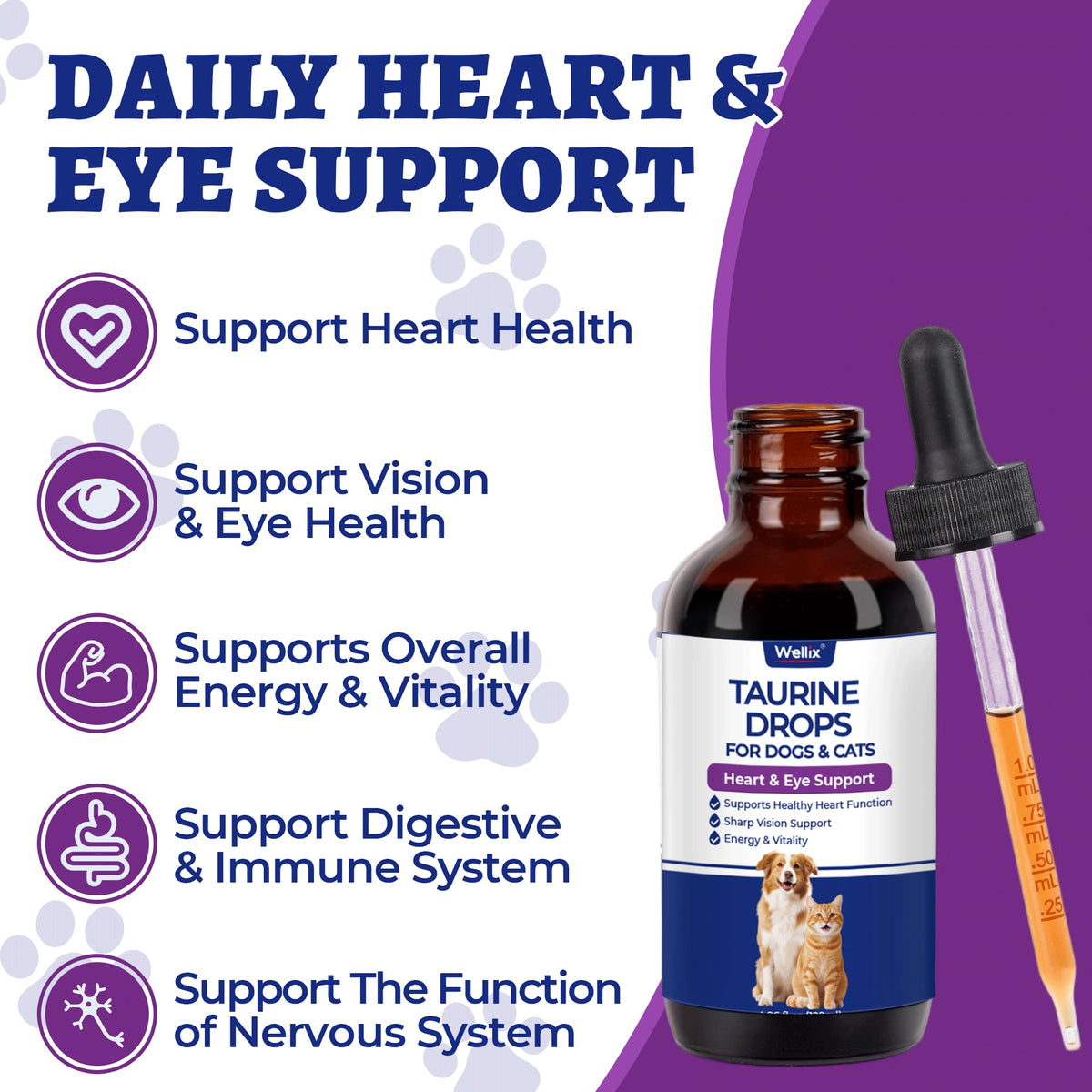 Wellix Liquid Taurine Drops for Dogs &Cats, Supports Heart & Vision 4 fl oz