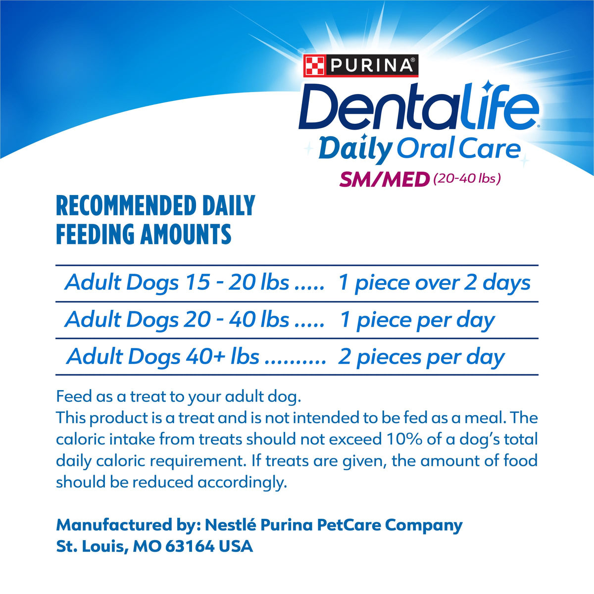 Dentalife Purina Daily Oral Care Dental Dog Treats, Small/Medium, 60 ct