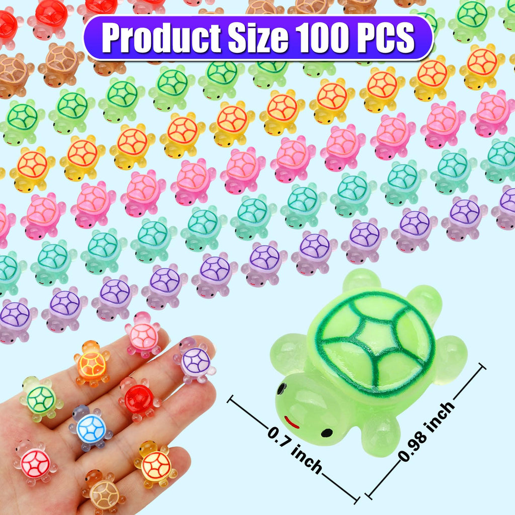 100 Pcs Mini Resin Turtles Glow in the Dark Tiny Sea Turtle Animals Figures
