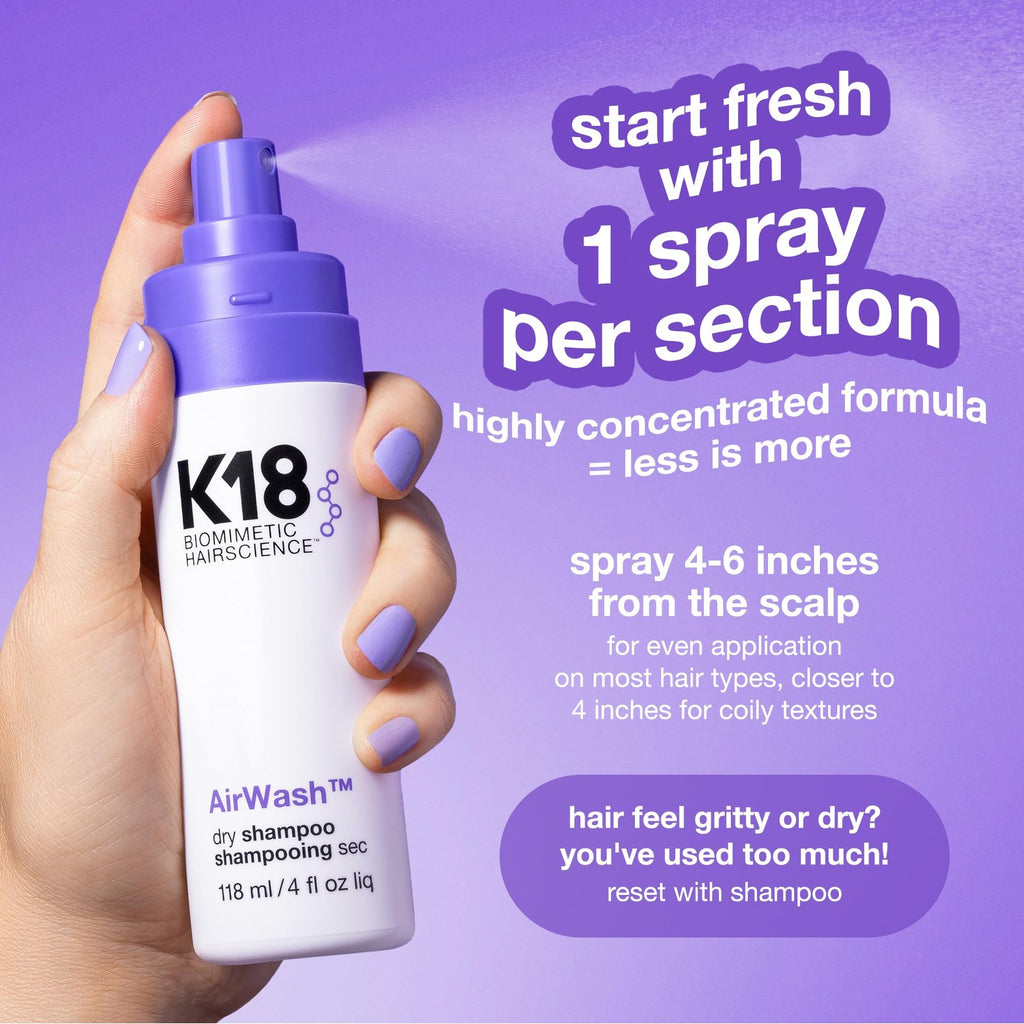 K18 AirWash™ Dry Shampoo, Non-Aerosol, Balances Scalp & Controls Excess Oil Production