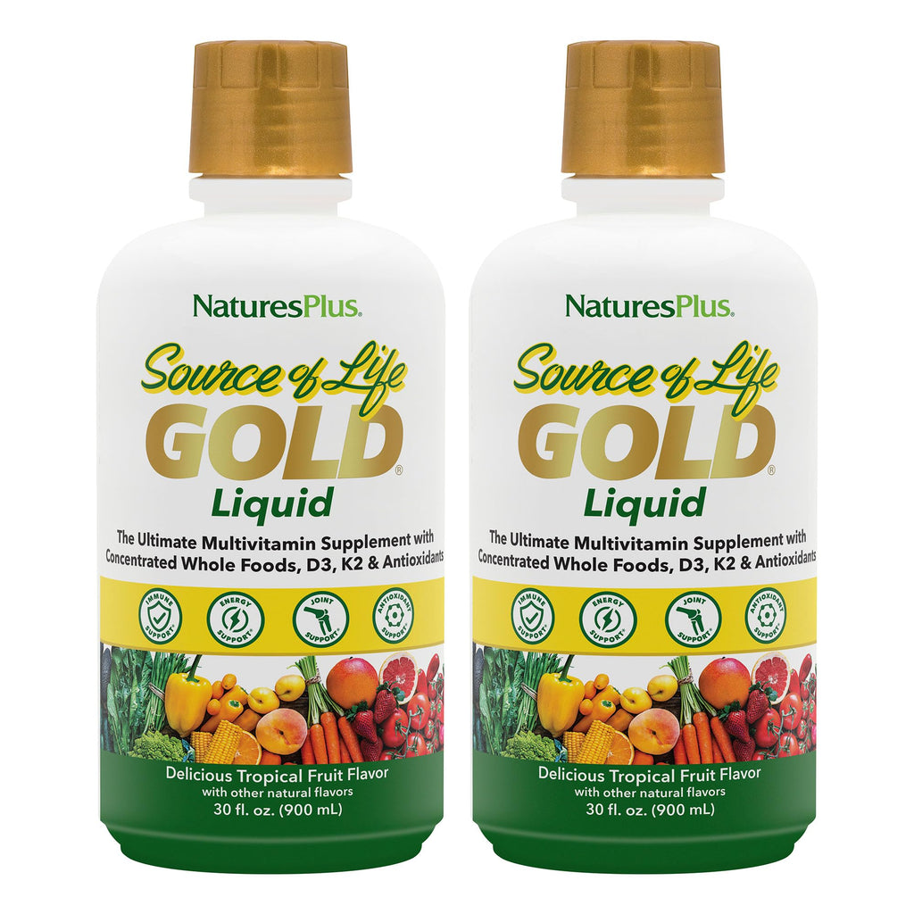 NaturesPlus Source of Life GOLD Multivitamin Liquid - 30 fl oz, Pack of 2 - Includes Vitamins D3, B12, K2 & Over 120 Whole Food Nutrients - 60 Total Servings