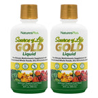 NaturesPlus Source of Life GOLD Multivitamin Liquid - 30 fl oz, Pack of 2 - Includes Vitamins D3, B12, K2 & Over 120 Whole Food Nutrients - 60 Total Servings