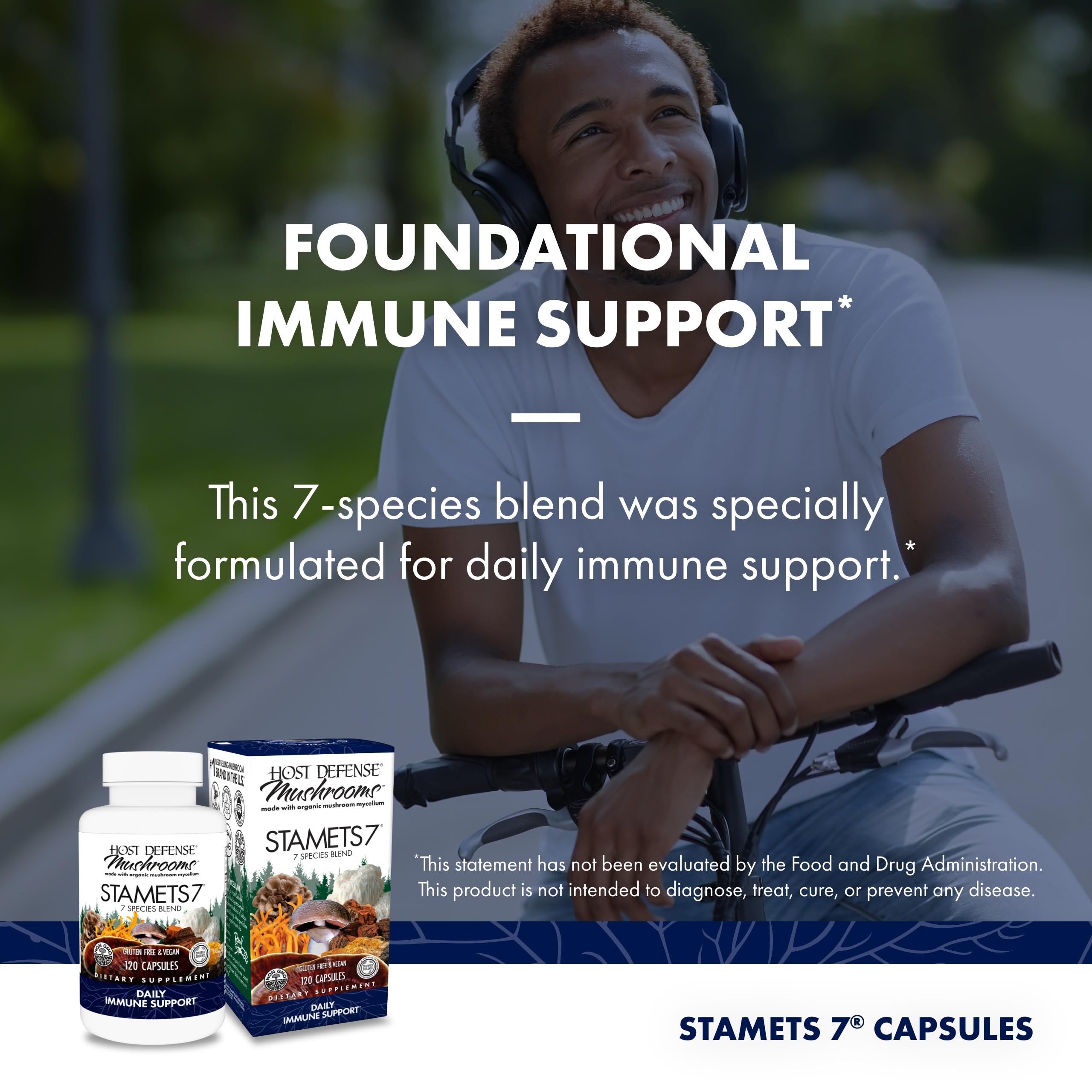 Host Defense Stamets 7, Immune Support, 120 Capsules | 7 Species Blend, Functional Mushroom for Immune Support, 60 Servings