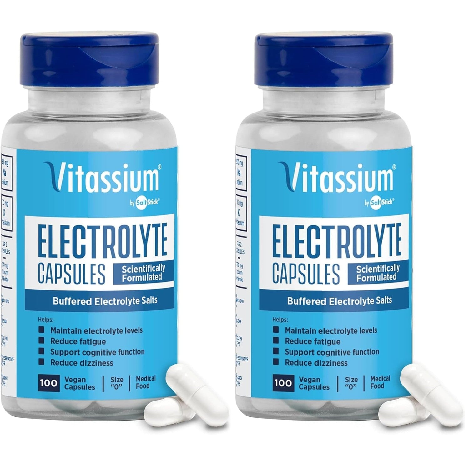 Vitassium Electrolytes Salt Pills for POTS Scientifically Formulated 100ct | Made for POTS & high sodium diets. Developed with patients, doctors and caregivers. 500mg sodium per 2-capsule serving.