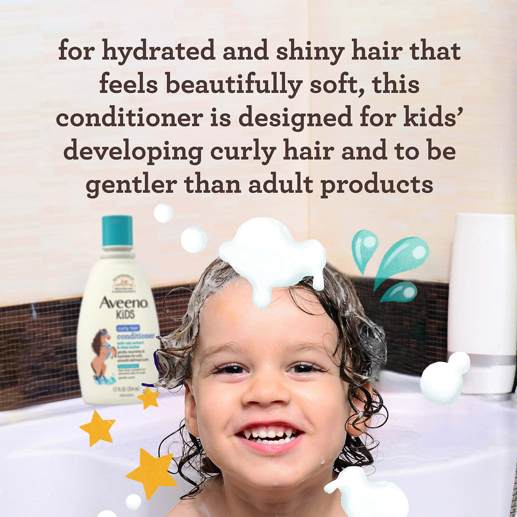 Aveeno Kids Curly Hair Conditioner, 12 fl. oz | Hydrating Conditioner, Oat Extract & Shea Butter, Gentle Scent, Detangles & Moisturizes Curls