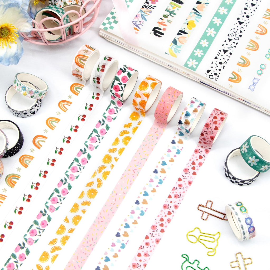 MOOKER 55 Rolls Holiday Washi Tape Set - Decorative Tape Seasonal Bohemian Colored Tape, Cute Washi Tapes for Journaling Supplies, Scrapbooking Supplies kit, Summer Scrapbook Supplies