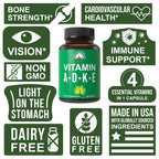 Peak Performance Vitamins D 5,000 iu + A + K + E All in 1 Vegan Capsule | ADK Vitamin Supplement with E D3 K2. Essential Vitamins for Mood, Immune, Bone, Vision, Heart. Easy to Swallow Capsules