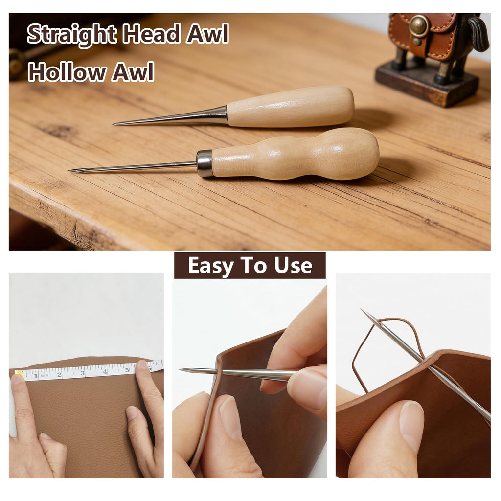Leather Sewing & Upholstery Repair Kit with 2 Awls, Needles & Waxed Thread