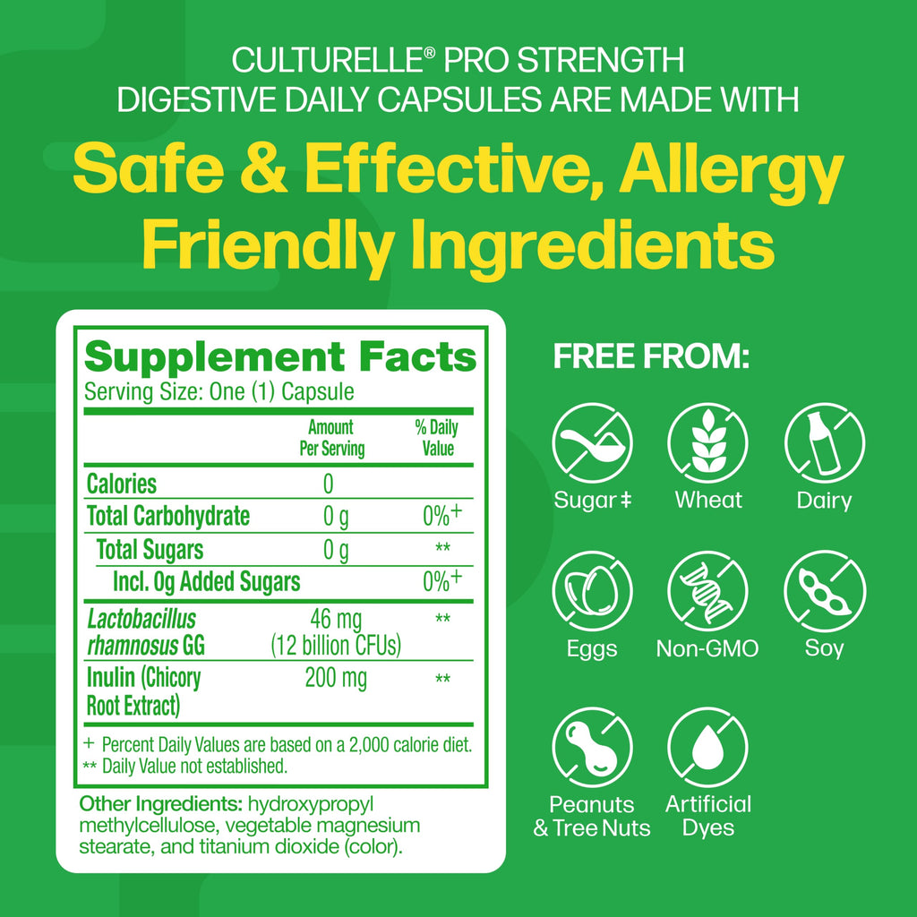 Culturelle Pro Strength Probiotics for Digestive Gut Health*, 12B CFU, 60ct | Daily Prebiotic Probiotic for Women & Men, Synbiotic, Lactobacillus Rhamnosus GG, No Refrigeration Needed, 2 Month Supply
