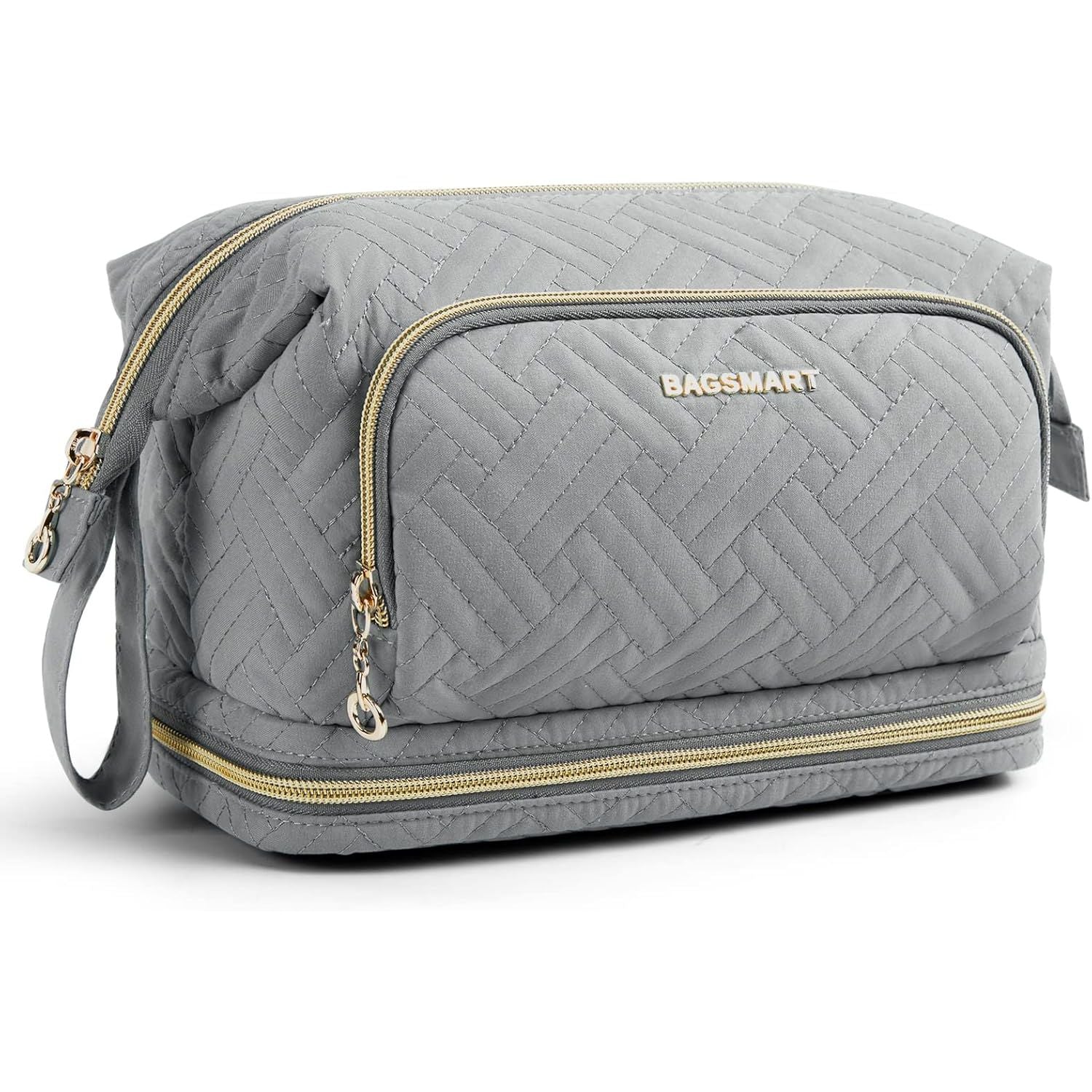 Buy now BAGSMART Travel Makeup Bag, Cosmetic Bag Make Up Organizer Case,Large Wide-open Pouch for Women Purse for Toiletries Accessories Brushes B-Large P-2 Layers-Grey at indiglob india
