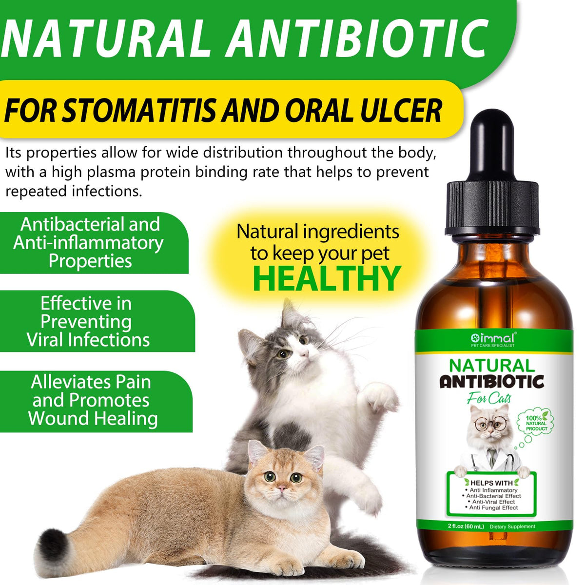 Antibiotics for Cats, Natural Antibiotic Pet Supplements Supports Immune & Cats Allergy Relief, Cat Multivitamin UTI Drops for All Ages & Breeds of Cat, Chicken Flavour - 2 Fl Oz / 1 Pack