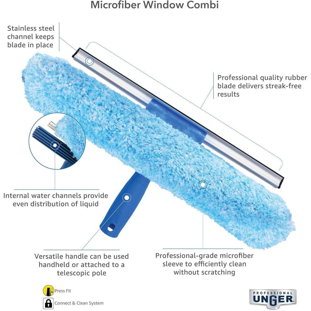Buy now Unger Professional 2-in-1 Squeegee and Scrubber, 14â€ Window Cleaning Tool with Streak-Free Results, Commercial and Residential Use, Microfiber Sleeve to Clean without Scratching at indiglob india