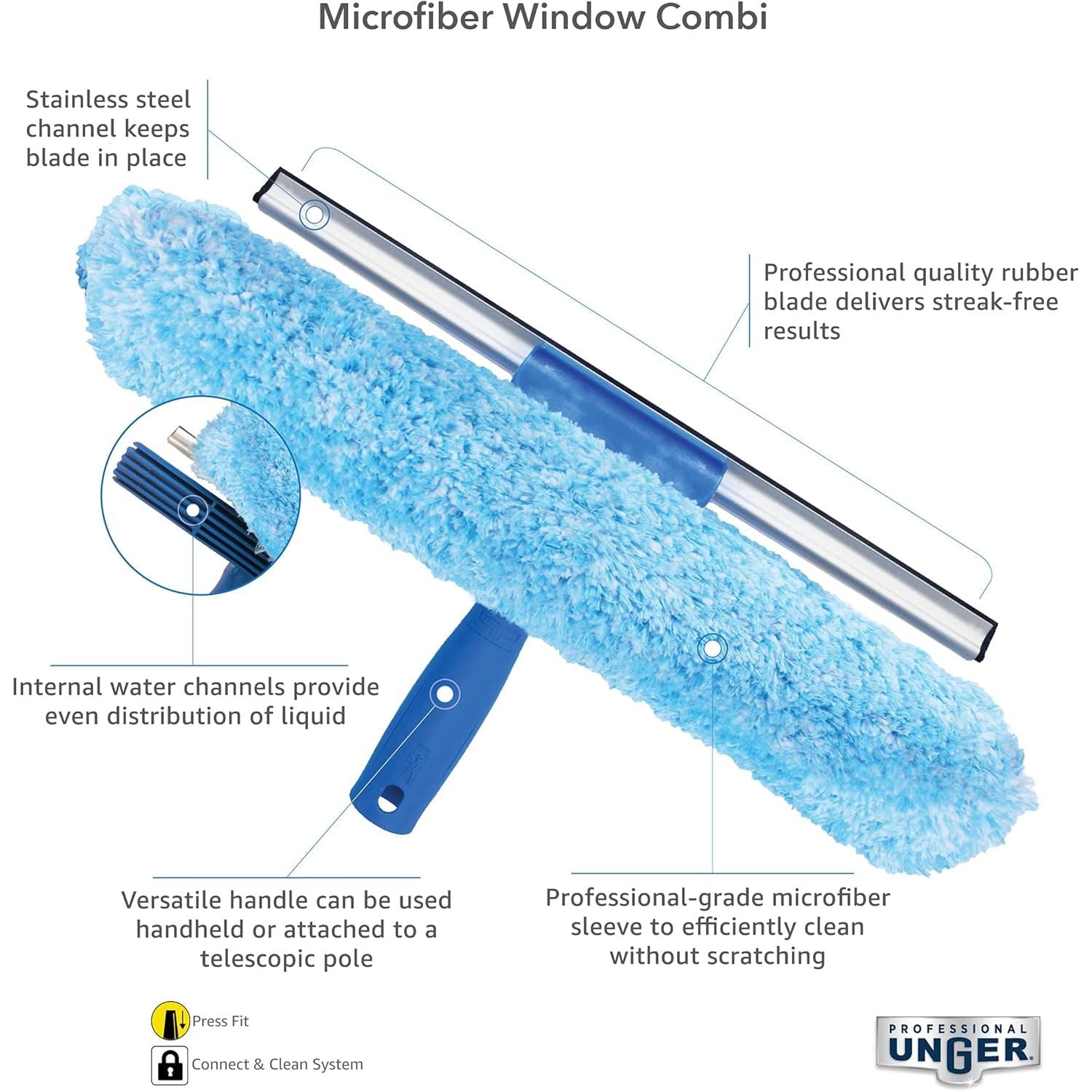 Buy now Unger Professional 2-in-1 Squeegee and Scrubber, 14â€ Window Cleaning Tool with Streak-Free Results, Commercial and Residential Use, Microfiber Sleeve to Clean without Scratching at indiglob india