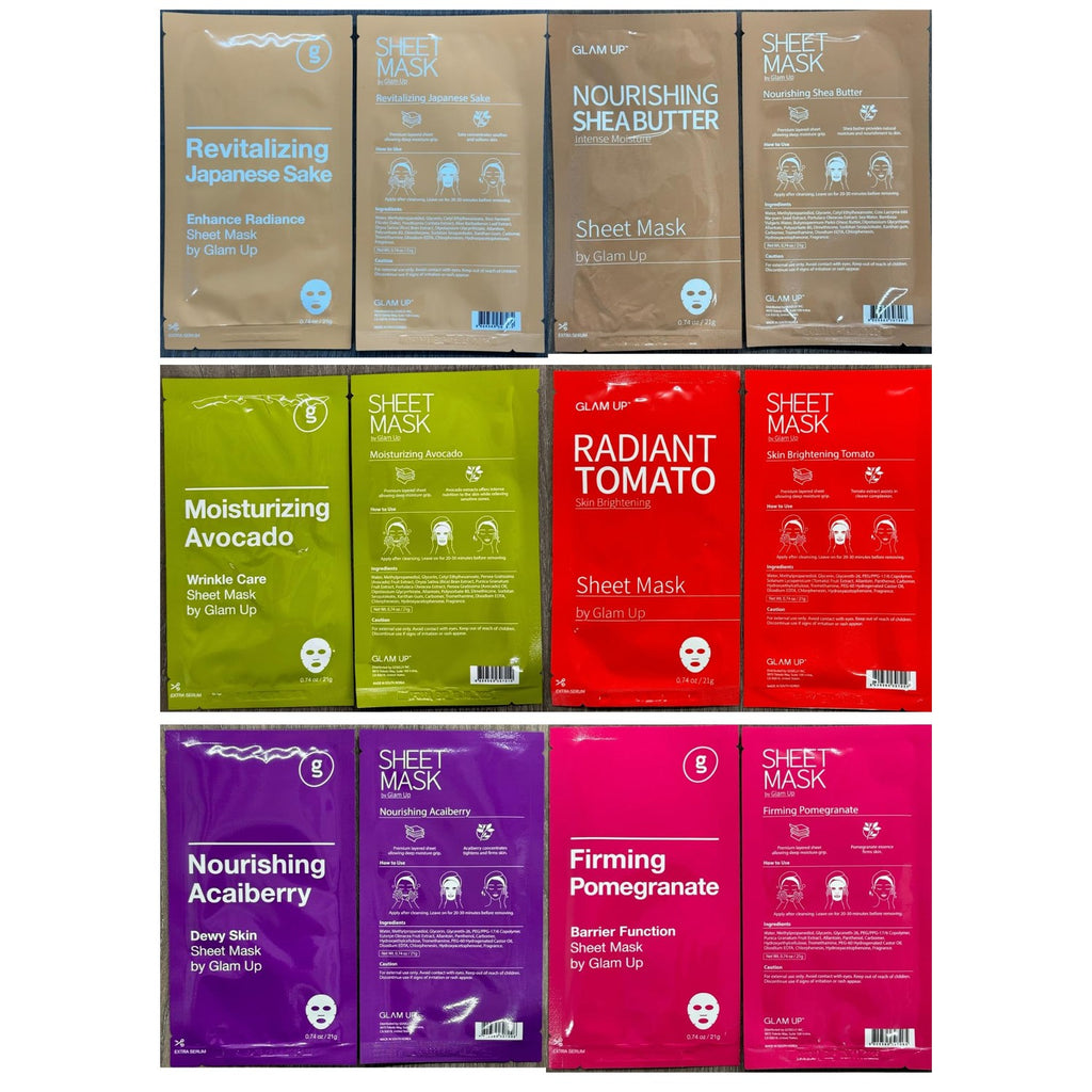 Buy now GLAM UP Korean Facial Sheet Mask 12 Combo Pack | Hydrating & Moisturizing Face Mask for Glass Skin | Soothing Korean Skincare for Sensitive, Dry Skin | Bulk Face Masks Gift Set for Home Spa at indiglob india