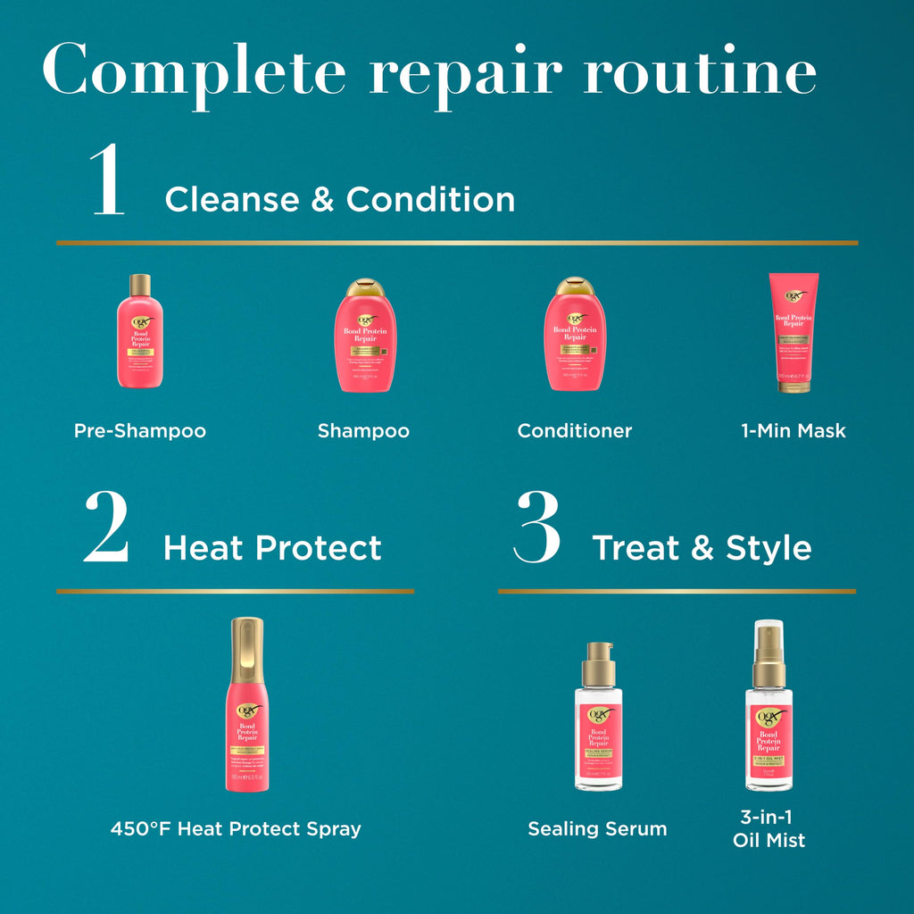 OGX Bond Protein Repair 450°F Heat Protect Spray, 6.5 fl. oz | Weightless Repair Mist, Nonstop Damage Protection*, All Hair Types, Heat Spray, Preps Hair for Styling
