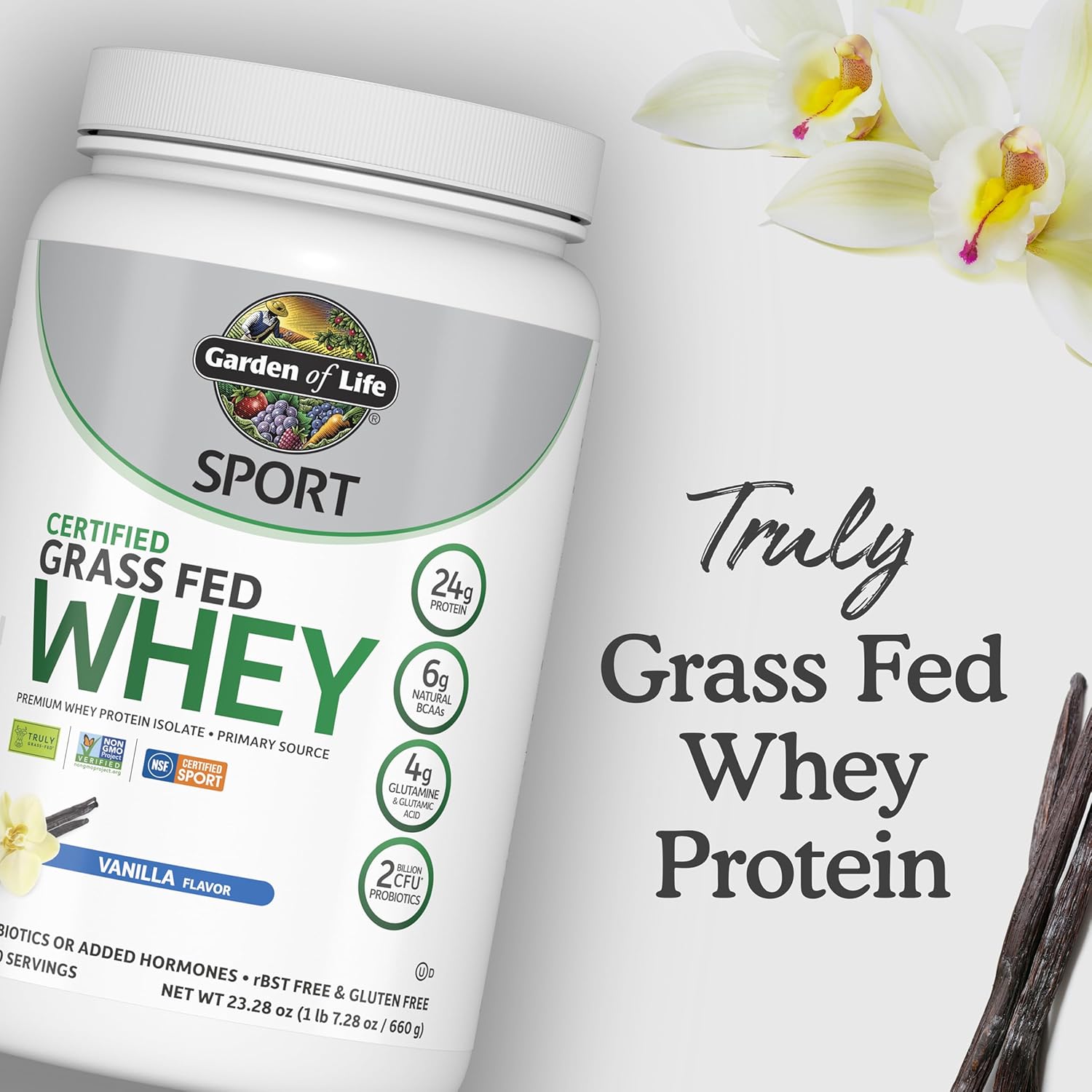 Buy now Garden of Life SPORT Whey Protein Powder Vanilla, Premium Grass Fed Whey Protein Isolate plus Probiotics for Immune System Health, 24g Protein, Non GMO, Gluten Free, Cold Processed - 20 Servings at indiglob india