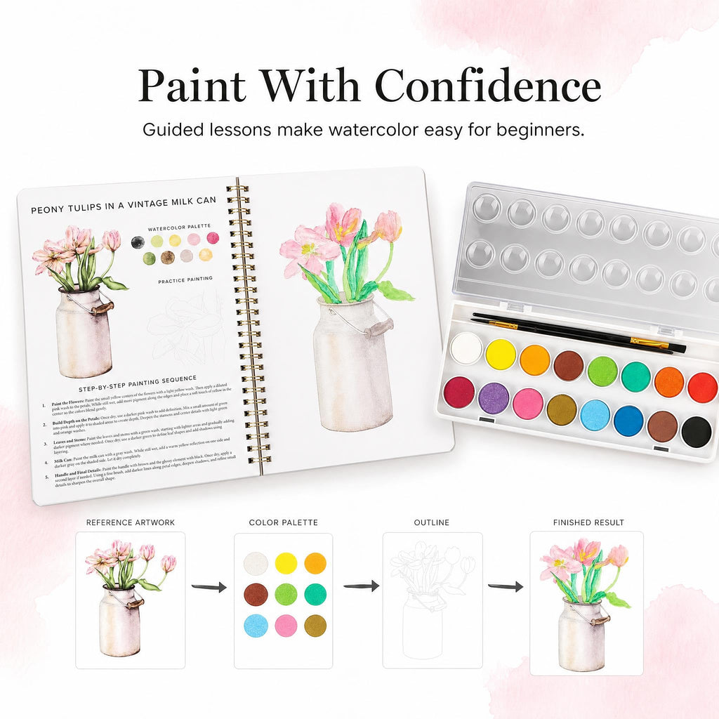 Beautiful Watercolor Paper Workbook Set for Beginners with Paint Included