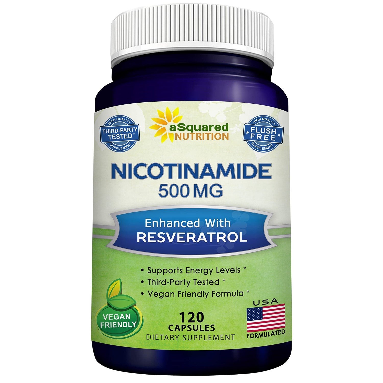 Nicotinamide with Resveratrol - 120 Capsules - Vitamin B3 500mg Supplement | Nicotinamide 500mg (Niacinamide Flush Free) - Vit B3 Pills to Support NAD, Skin Cell Health & Energy