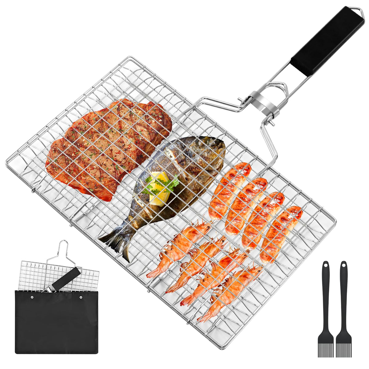 Fish Grill Basket, Folding Portable Fish Grilling Baskets For Outdoor Grill