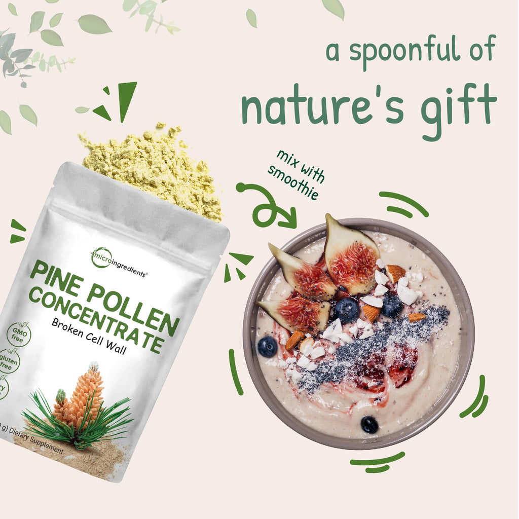 Pure Pine Pollen Powder, 6 Ounce, Wild Harvest an Broken Cell Wall, Supports Immune System Health, Boosts Energy, Antioxidant & Androgenic, No GMOs, Vegan Friendly