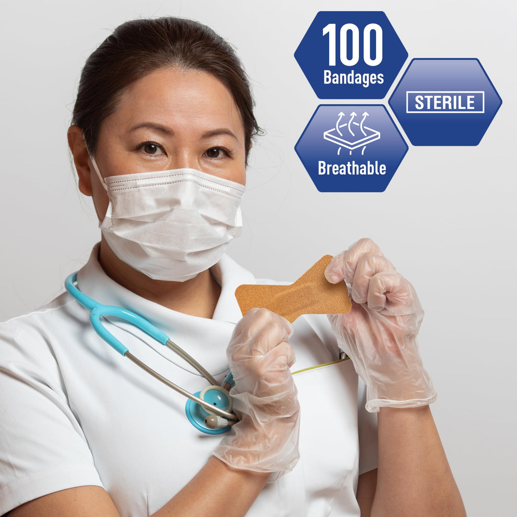 MED PRIDE Sterile Fingertip Fabric Bandages,Hypoallergenic,1.75x3 in,100-Ct