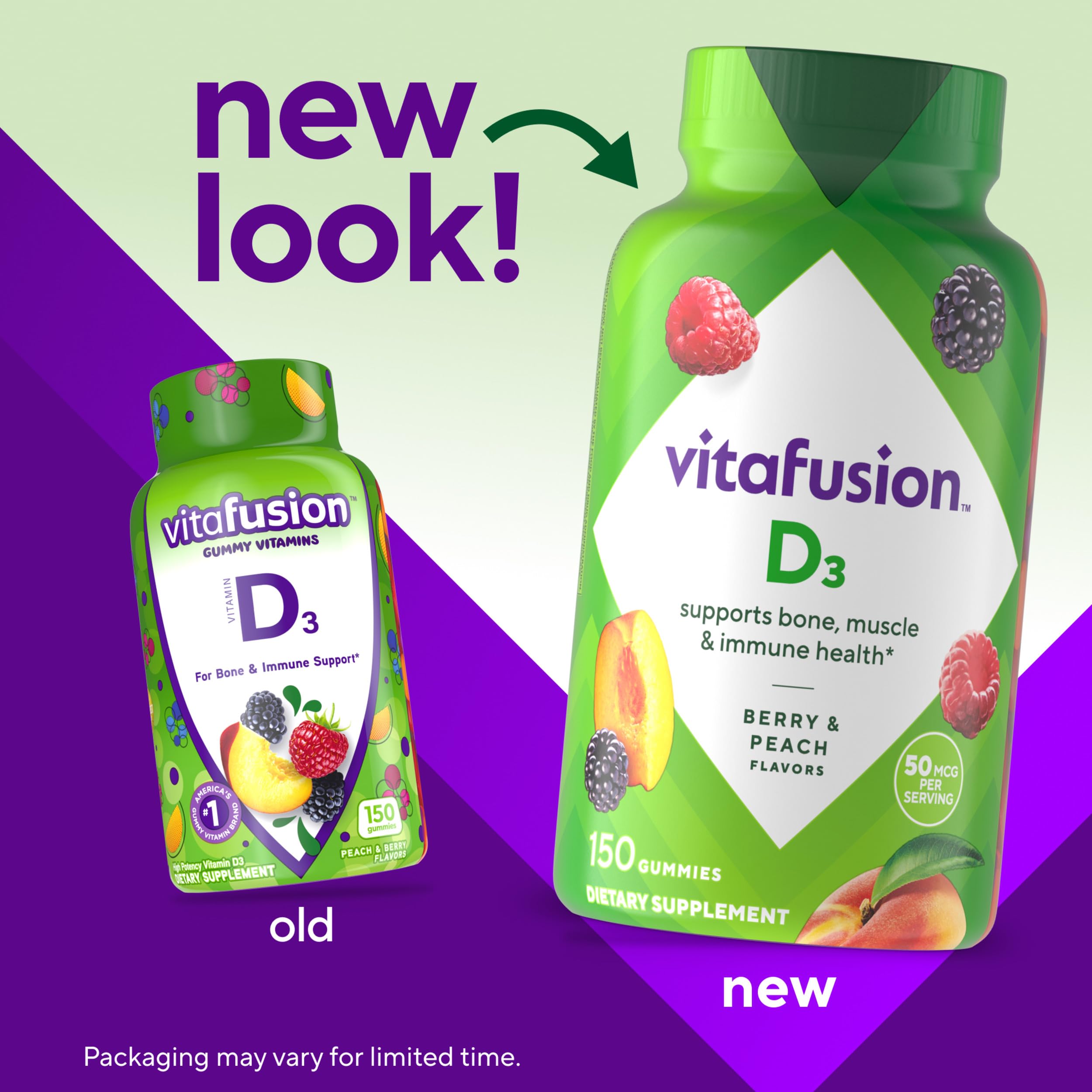 Vitafusion Vitamin D3 Gummies | 50 mcg | 150 Gummy Vitamins | for Adult Women and Men | Berry & Peach Flavor | Gluten-Free Bone and Immune Supplement