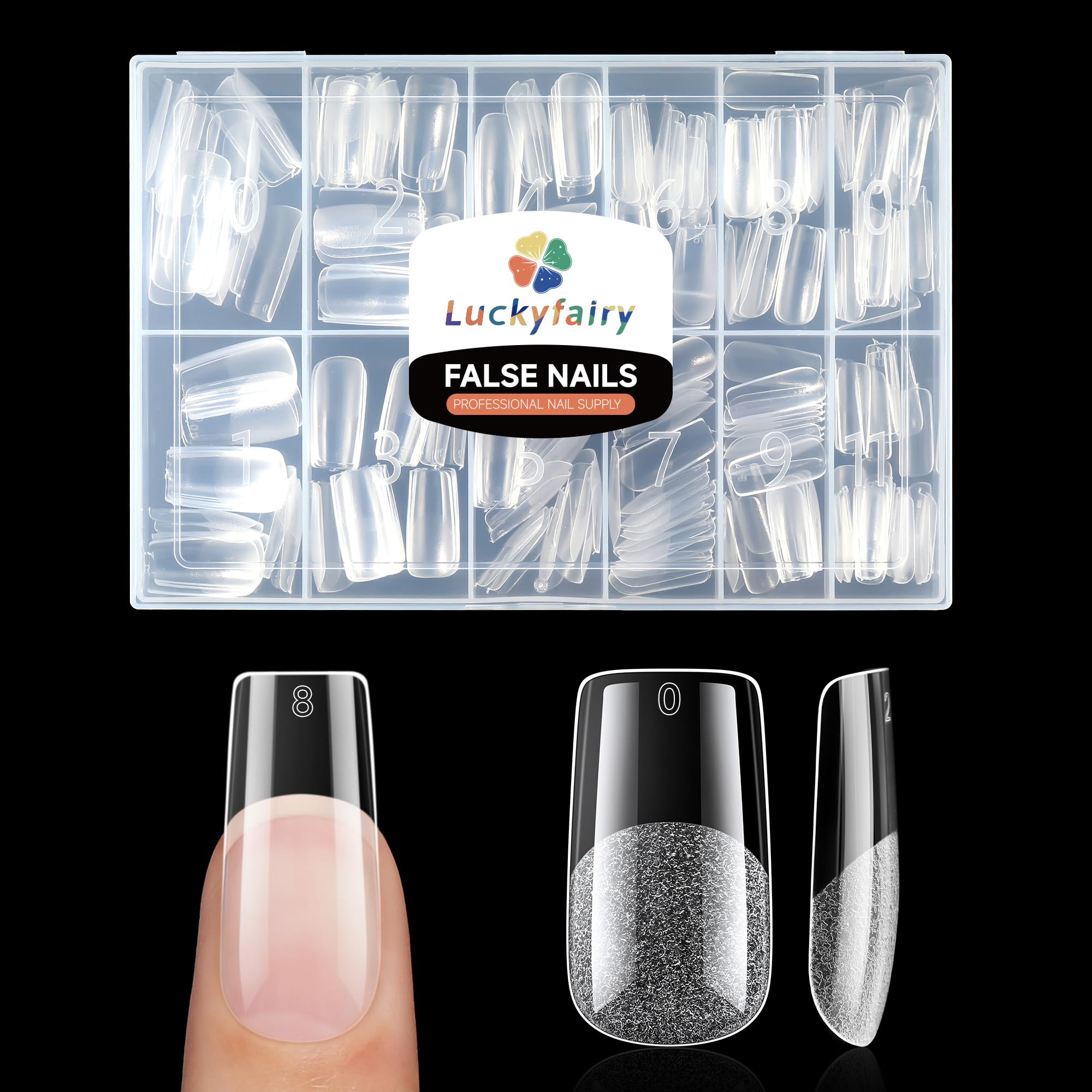 Luckyfairy Extra Short Square Fake Nails, Soft Gel Pre-Shaped Acrylic XS Short Square Nail Tips, Half Matte Full Cover Clear Press on Flase Nail Tips for Nail Extension Home DIY 240pcs/12 Sizes