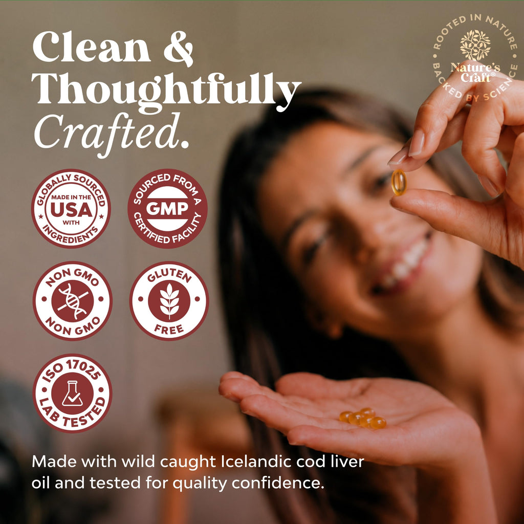 Icelandic Cod Liver Oil Softgels - Omega 3 Fish Oil with Vitamin A - 100 Ct | Wild Caught - Paired with EPA , DHA & D3 - Healthy Heart, Brain & Immune Support - 1000 mg Per Serving - 50 Burpless Servings