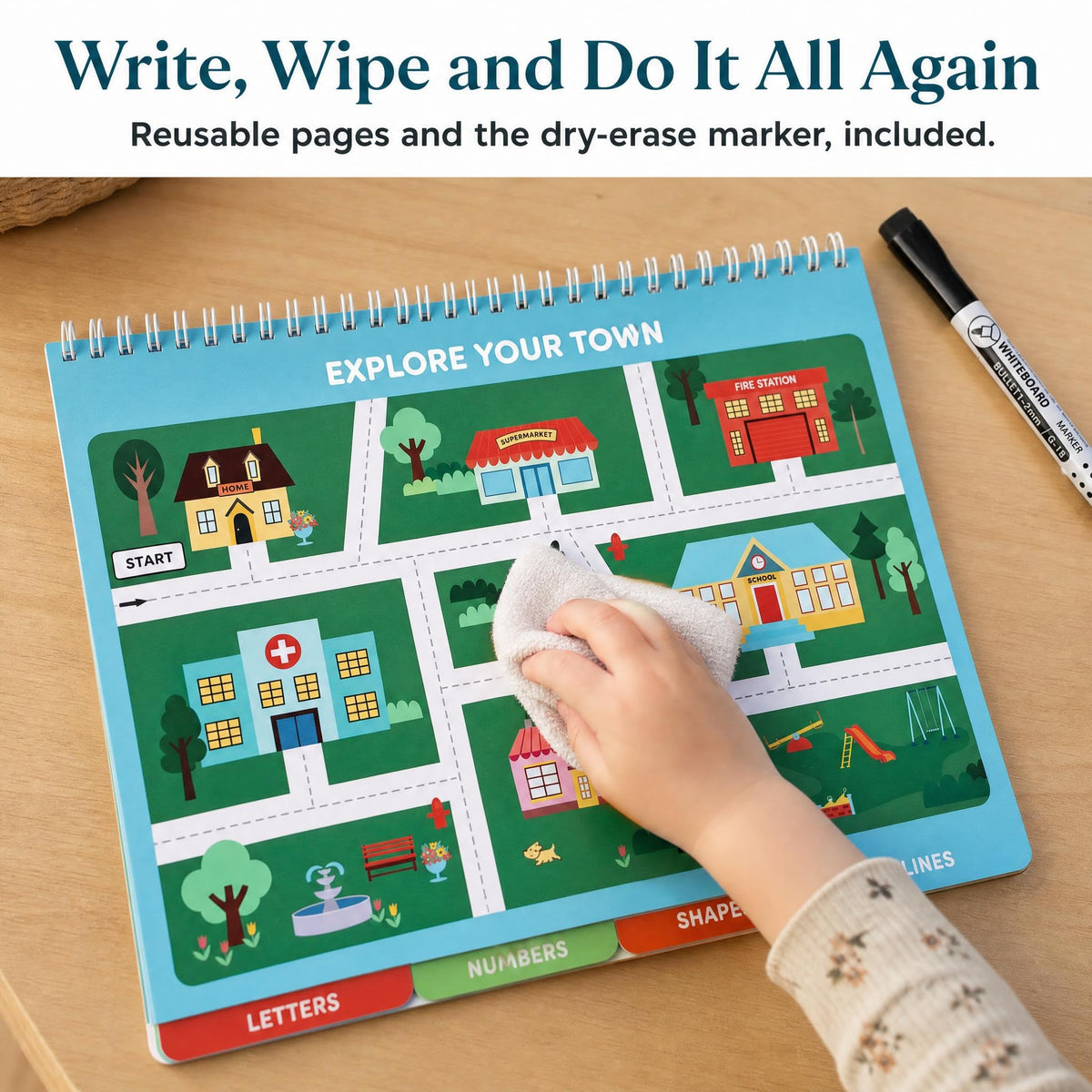 Fun Preschool Workbooks for Kids Age 3-5 - Reusable Dry Erase Tracing Books