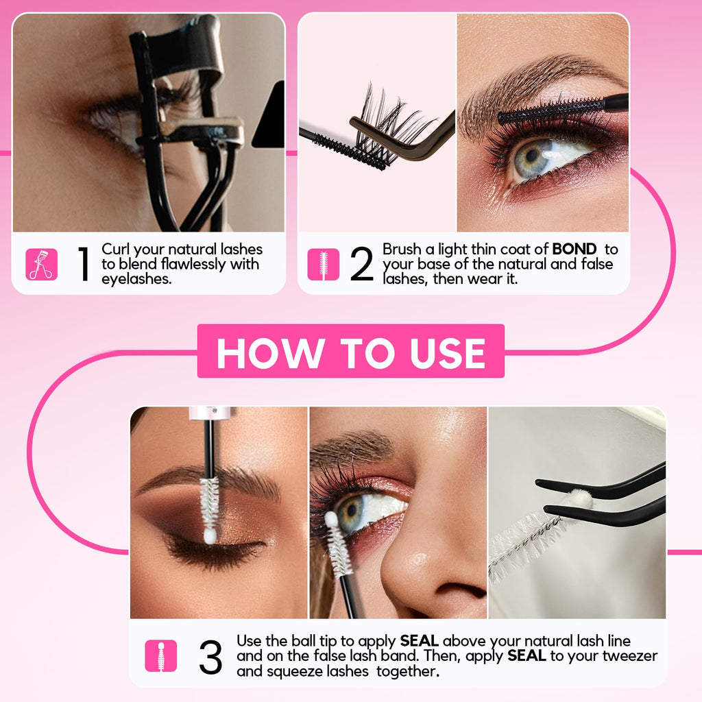 LA MAESII Lash Cluster Glue, 2 in 1 Lash Bond and Seal, Black Eyelash Glue | 10ml,Waterproof, Long Lasting 72H+, Latex Free, Quick Dry, for Sensitive Eyes,DIY at Home Use