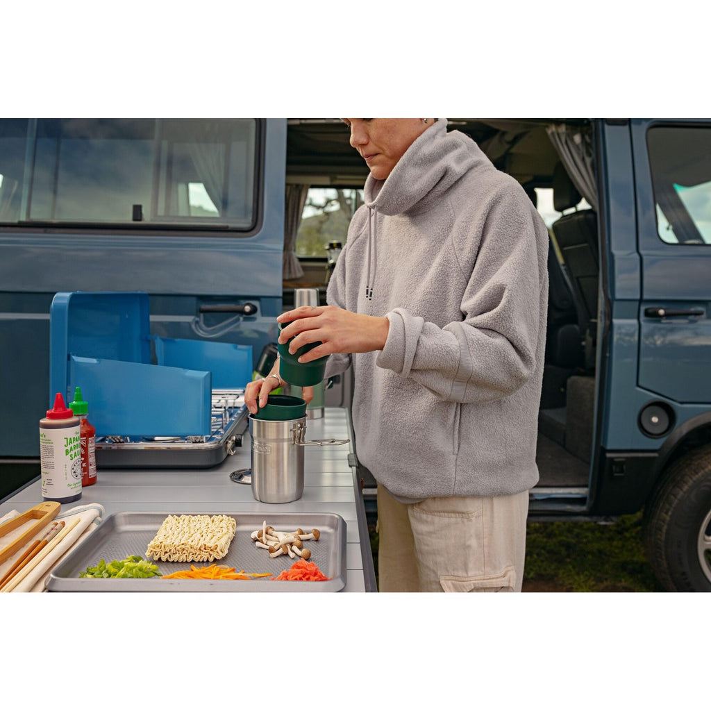 Stanley Wildfare Go 4-Piece Stainless Steel Two Cup Cook Set | 32 oz Pot and Lid with Fold & Lock Handle | 2 Stacking Cups | Camping Essentials for Your Camp Kitchen | BPA-Free | Shale + Charcoal