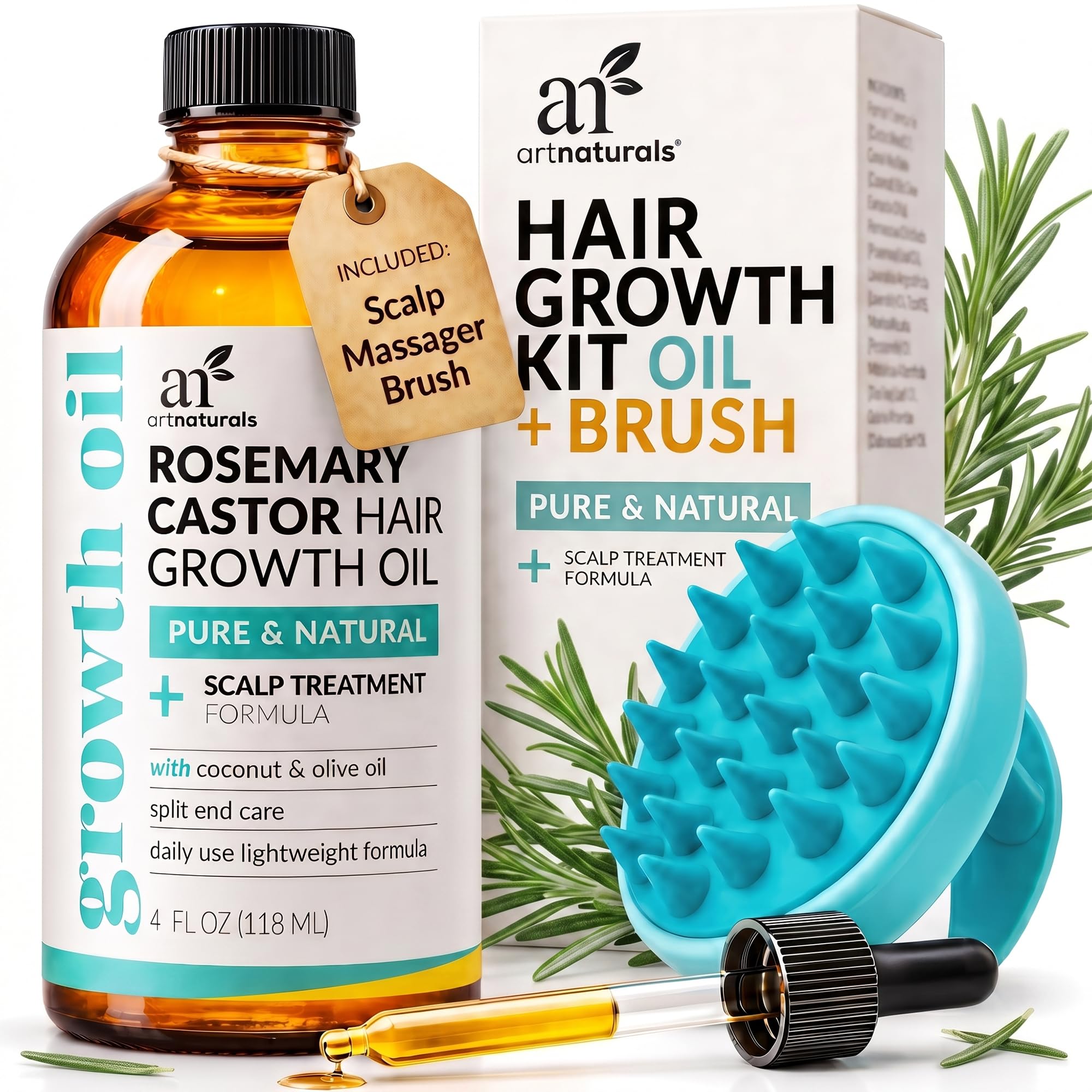 ArtNaturals Rosemary Oil for Hair Growth & Castor Oil Set, 4 oz, Women Men