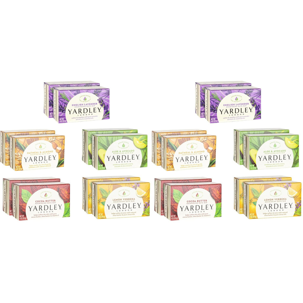 Yardley London Scented Bar Soap Variety Pack - 10 Bars Bath Soap Gift Set for Women & Men: English Lavender, Oatmeal & Almond, Aloe & Avocado, Cocoa Butter, Lemon Verbena Moisturizing Soap Bars