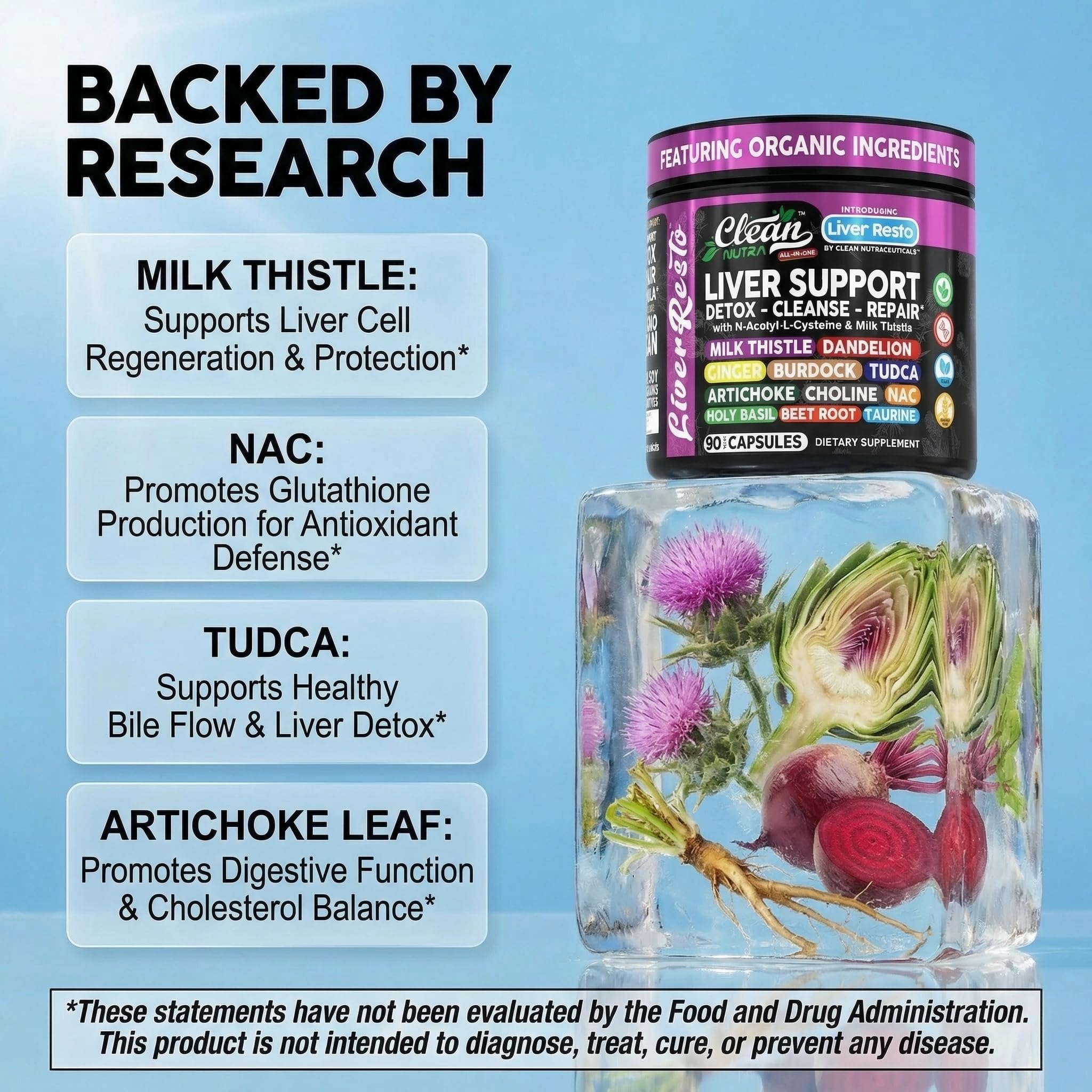 Clean Nutraceuticals Liver Cleanse Detox & Repair | Milk Thistle Supplement + NAC, TUDCA, Dandelion Root, Artichoke, Choline, Ginger, Beet Root, Burdock, Taurine, Liver Support 90 Capsules