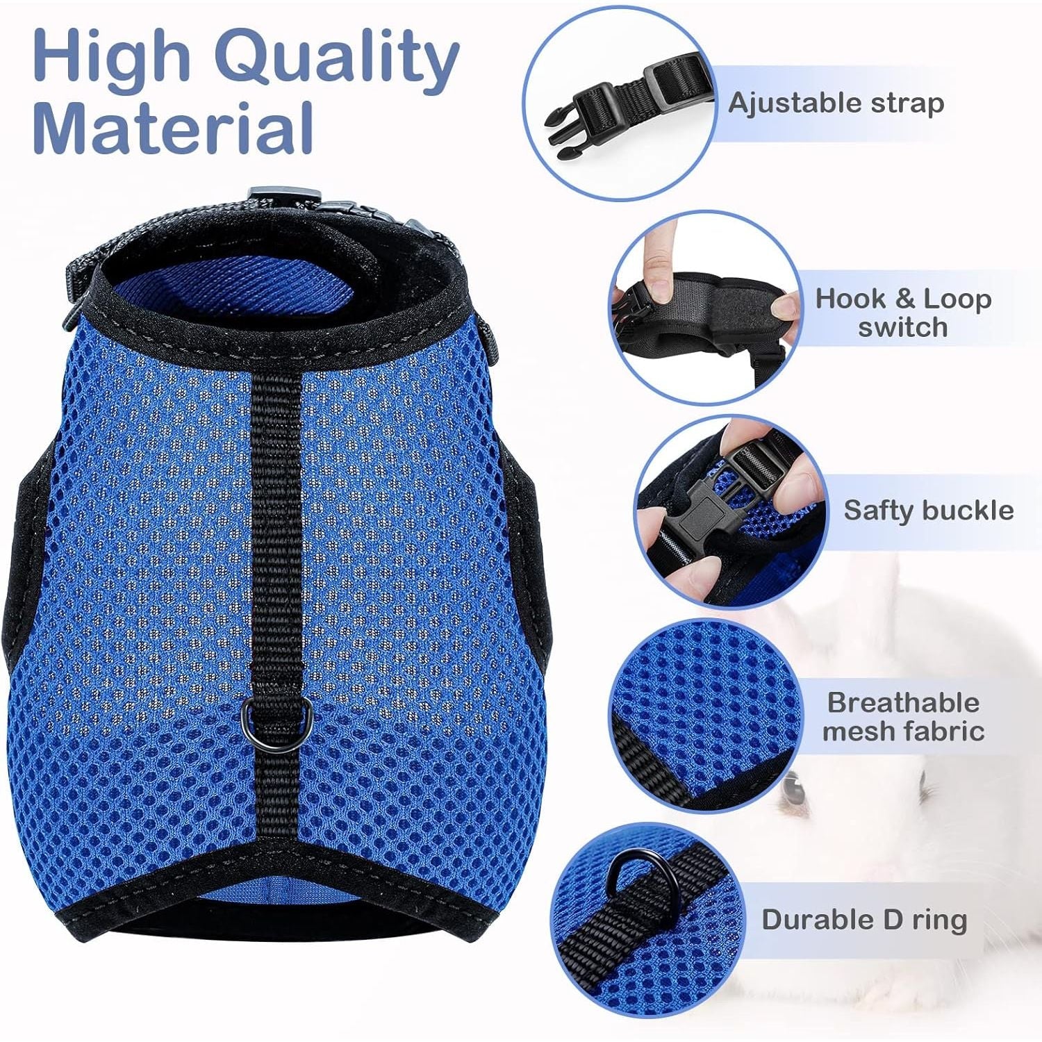 Buy now PETTOM Bunny Rabbit Harness with Stretchy Leash Cute Adjustable Buckle Breathable Mesh Vest for Kitten Small Pets Walking (Blue,S) at indiglob india