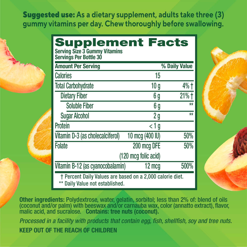 Vitafusion GLP1 Gummy Supplement | 90 Sugar Free Gummies | Vitamin & Mineral Blend with Fiber, D3, B12, and Folate | for Women & Men | Tropical Peach Flavor | Gluten Free Formula