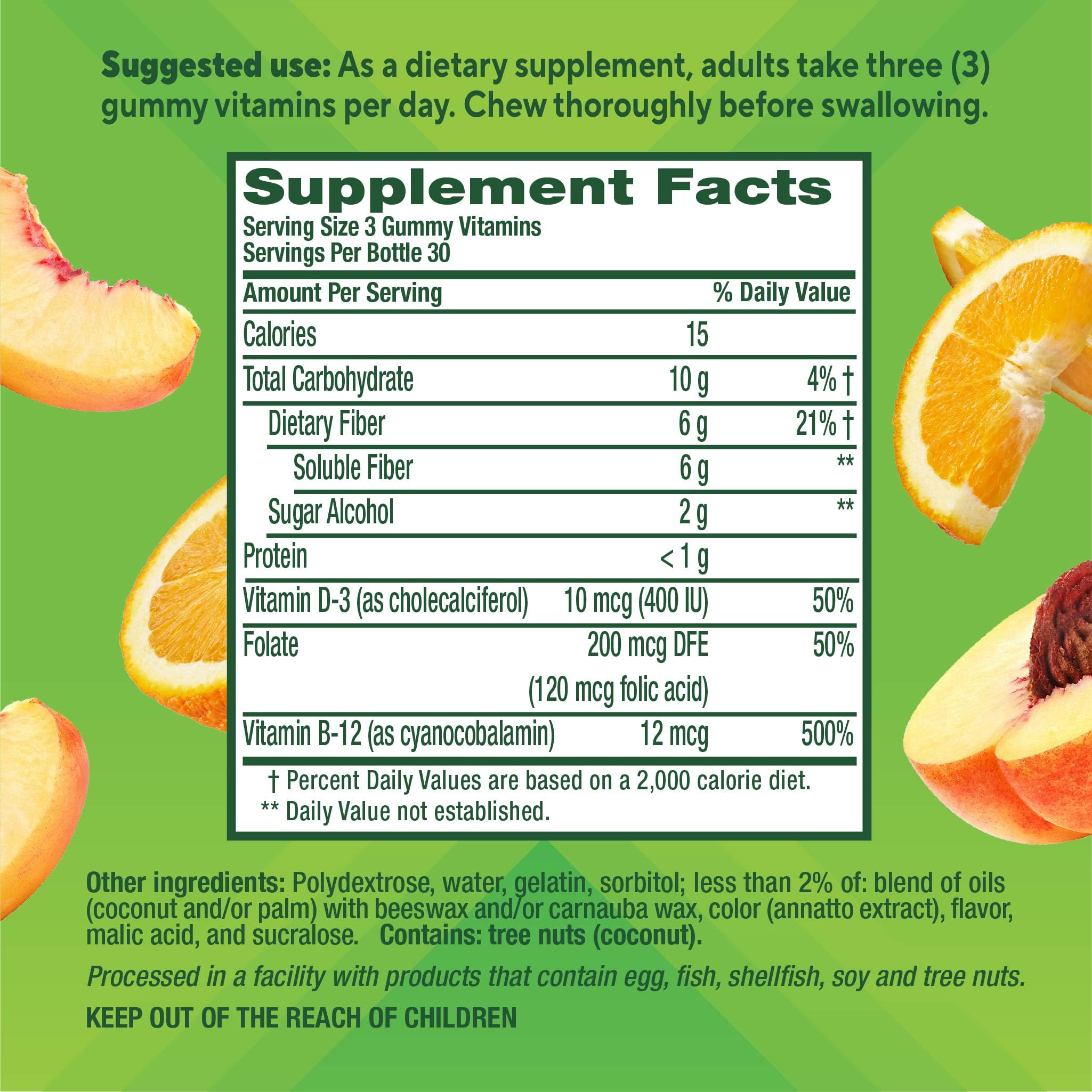 Vitafusion GLP1 Gummy Supplement | 90 Sugar Free Gummies | Vitamin & Mineral Blend with Fiber, D3, B12, and Folate | for Women & Men | Tropical Peach Flavor | Gluten Free Formula