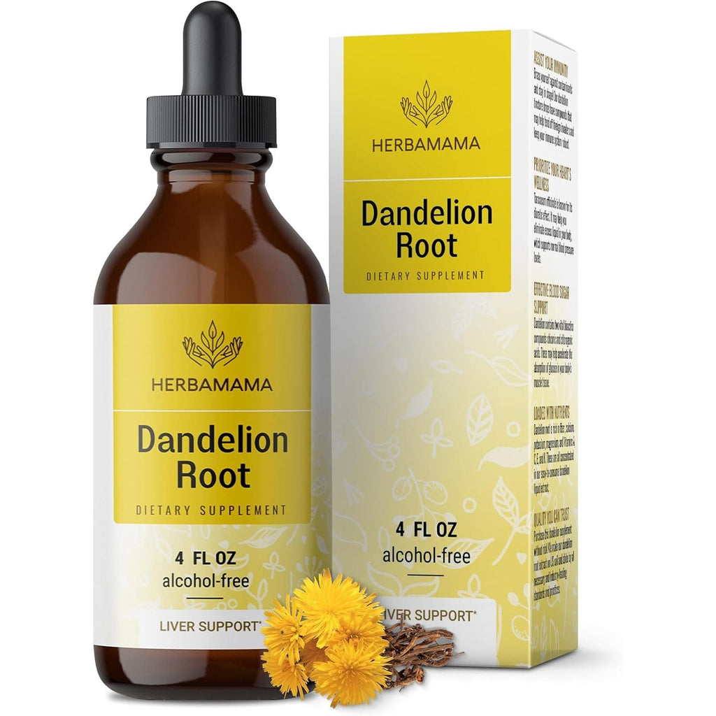 Buy now HERBAMAMA Dandelion Root Drops - Vegan Dandelion Root Extract for Liver Cleanse and Detox - Non-GMO, Alcohol & Sugar-Free Liquid Liver Support Supplement, 56-Day Supply at indiglob india