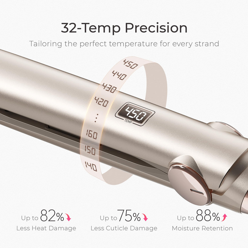 TYMO Flat Iron Hair Straightener and Curler 2 in 1 with 10s Fast Heating, 1 Inch Professional Titanium Straightening Curling Iron with 32 Adjustable Temp and Automatic Shut Off, Champagne