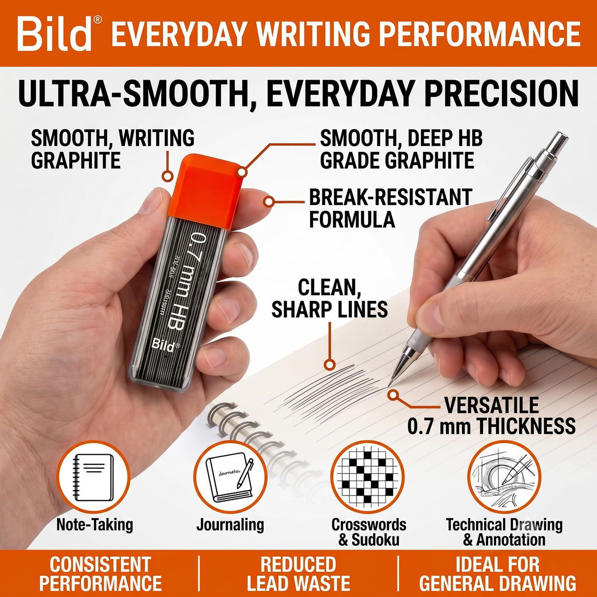 Bild 1200 Premium 0.7 Lead Refills for Mechanical Pencils (HB Mega, 0.7 mm)