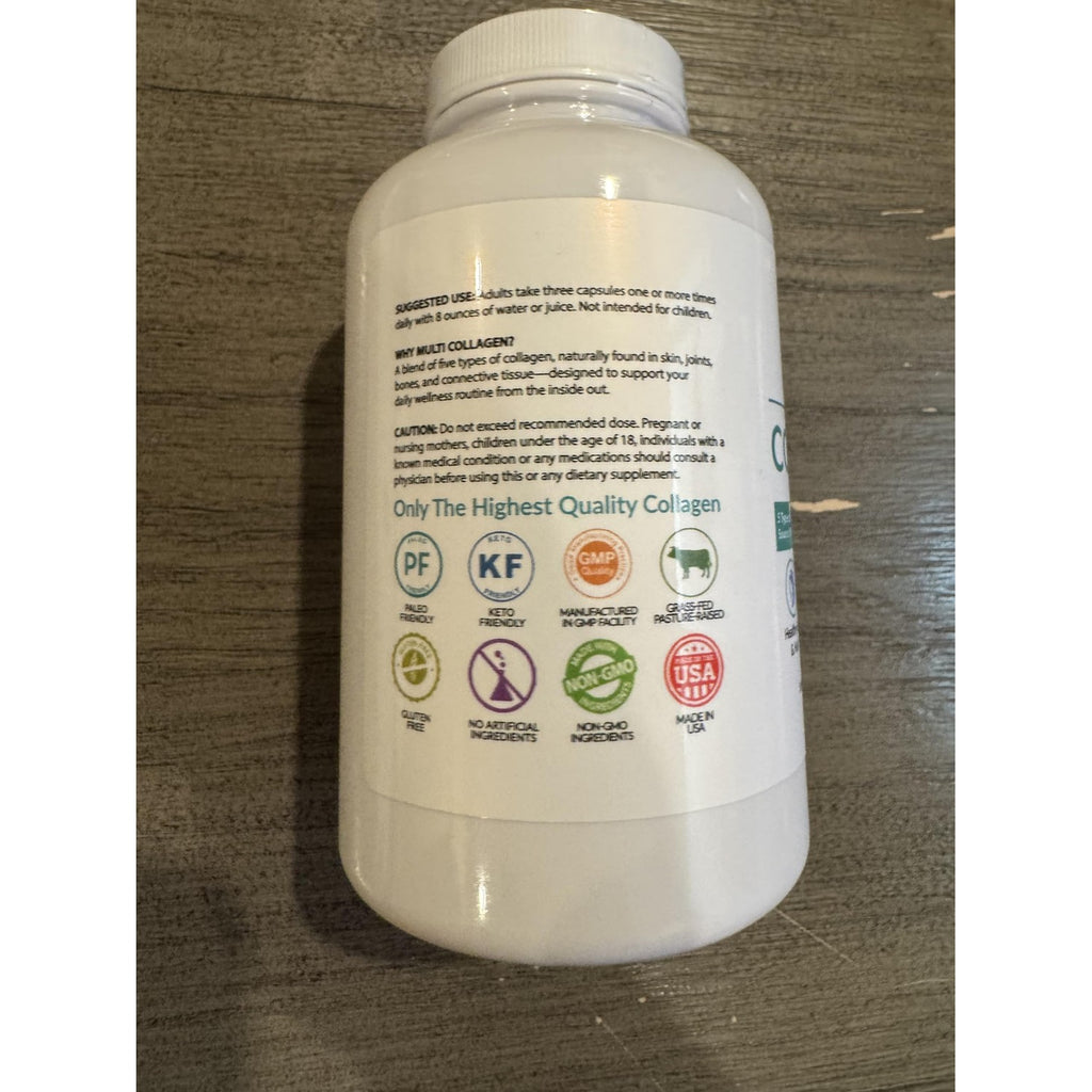 Multi Collagen 180 Protein Capsules - Type I, II, III, V, X Collagen Pills - Proprietary Blend of Eggshell, Chicken, Wild Fish & Grass-Fed Beef Collagen Peptides - 2025mg per serv