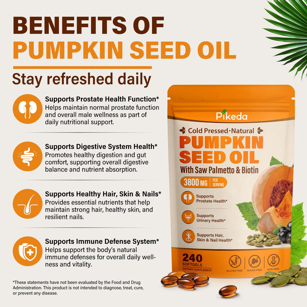 Pumpkin Seed Oil with Saw Palmetto & Biotin for Hair Growth, 240 Softgels