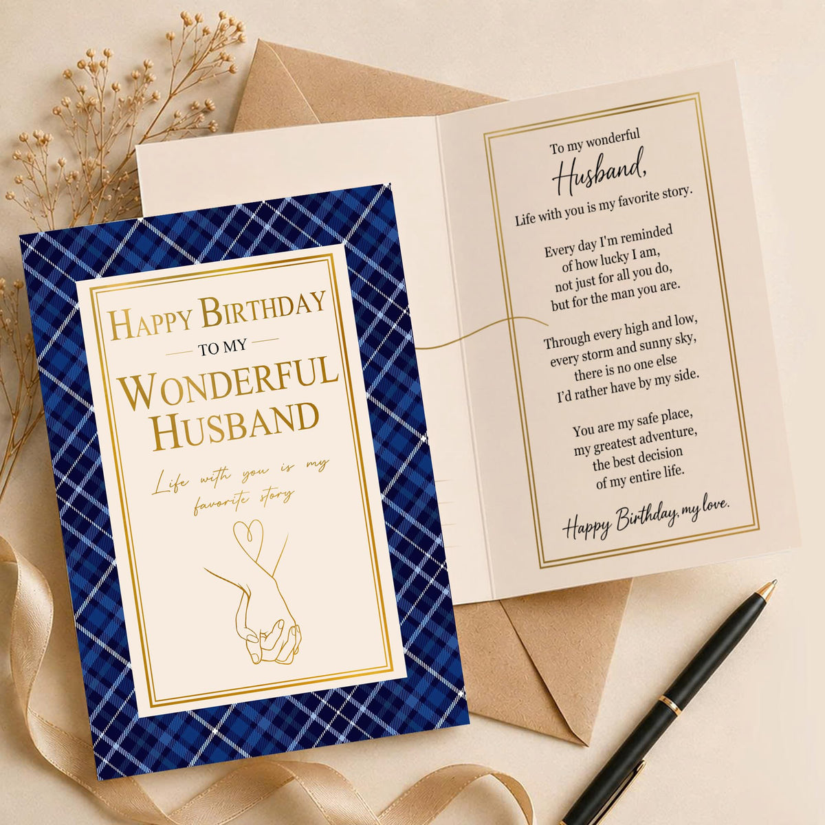 Happy Birthday Card for Husband, Romantic Birthday Card from Wife, Funny Husband Birthday Greeting Card, Heartfelt Birthday Gift for Him, 5x7 Inch Card with Envelope
