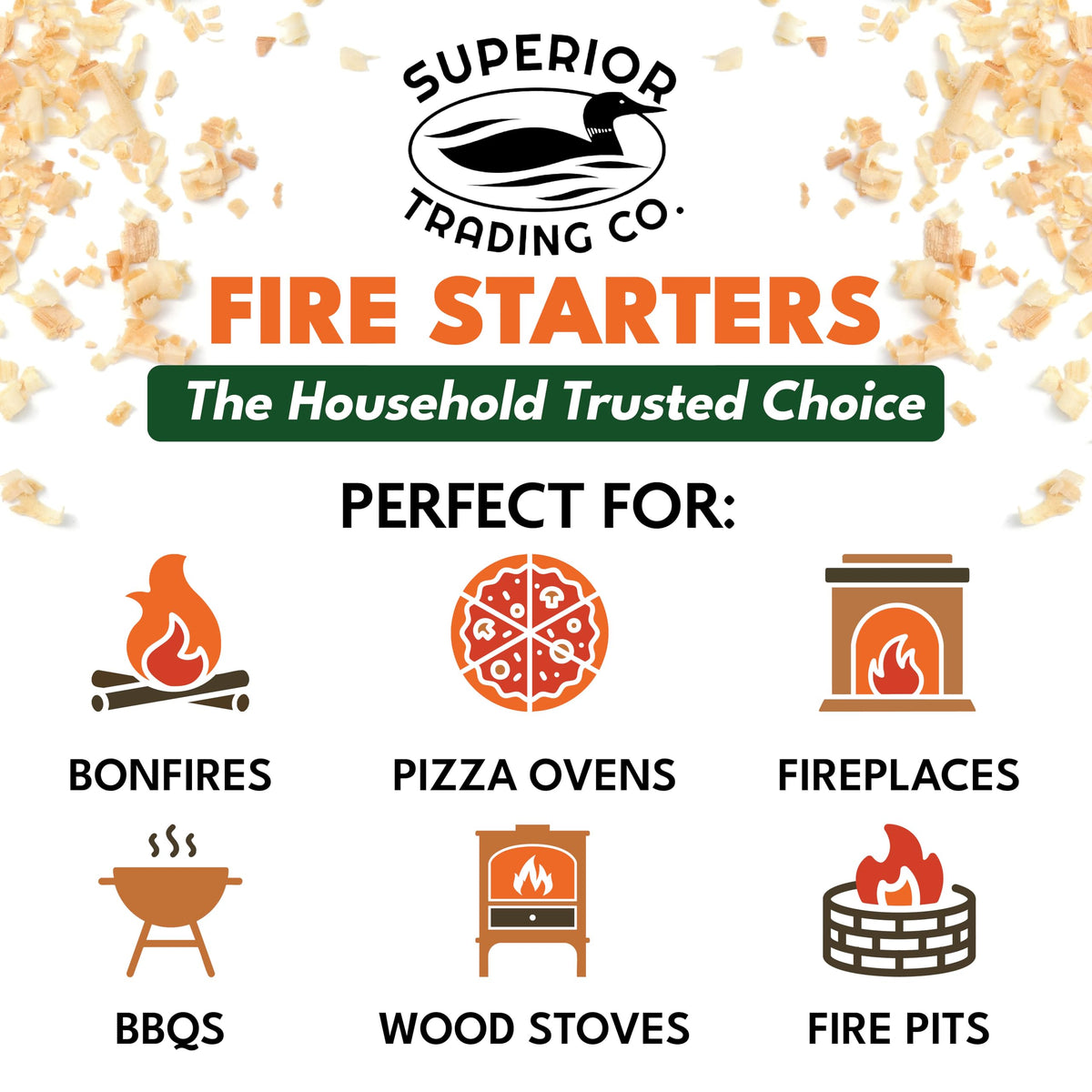 Superior Trading Fire Starter Pods in Plastic Bucket - Fire Starters for Campfires, BBQ, Grill, Pit, Wood Stove & Charcoal Starter, 15-20-Min Burn, 50 Extra Large Pods, USA Made, Brown, 3 Lbs