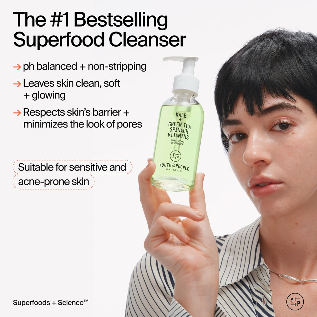 Buy now Youth To The People Superfood Facial Cleanser - Kale + Green Tea Daily Face Wash, Gentle Makeup Remover, with Soothing Antioxidants for Glowing Skin, pH Balance, Clean Pores, Sulfate-free, Refillable at indiglob india