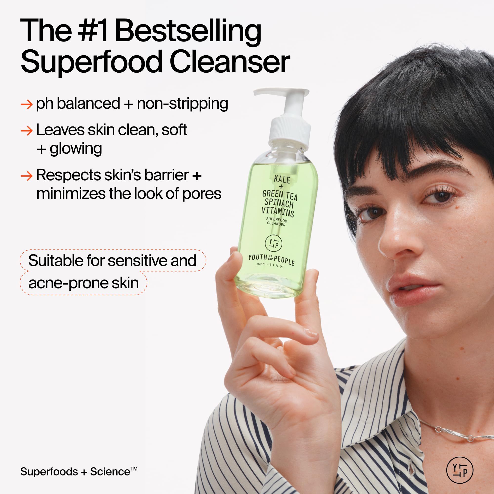 Buy now Youth To The People Superfood Facial Cleanser - Kale + Green Tea Daily Face Wash, Gentle Makeup Remover, with Soothing Antioxidants for Glowing Skin, pH Balance, Clean Pores, Sulfate-free, Refillable at indiglob india